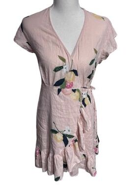 Fruit Lemon RAILS Extra Small Dress Wrap Ruffles Pink Designer Linen Short